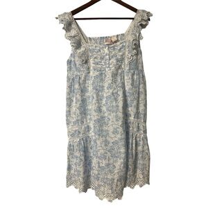 Rachel Ashwell NWT White Blue Floral Cotton Eyelet Smocked Nightgown Size Medium
